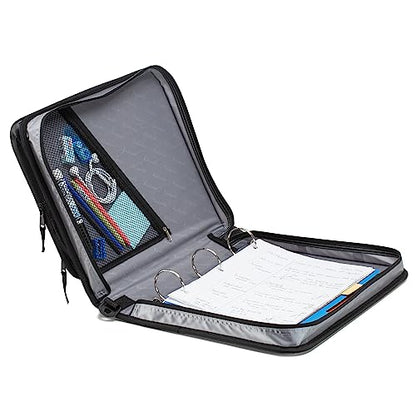 2-Inch 3 Rings Zipper Binder, Holds 15-Inch Laptop, Handle and Shoulder Strap Included, Black