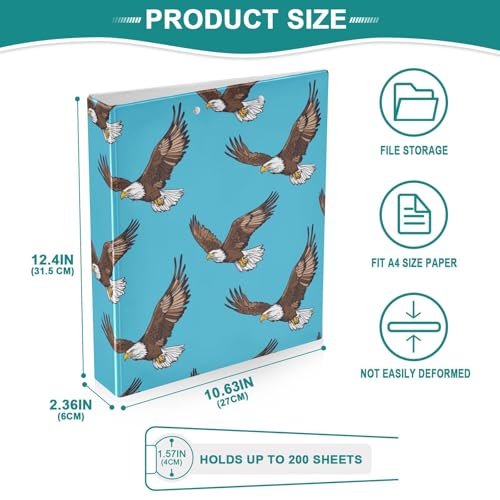 Fustylead Flying Eagle 3 Ring Binder, D-Rings 1.5" Hardcover Folder, Fits 200 Sheets of A4 Paper, Durable Clipboard & Clean View with Inside Pockets for School Home Office - size: 12.4x10.63x2.36 Inch-1 Pack