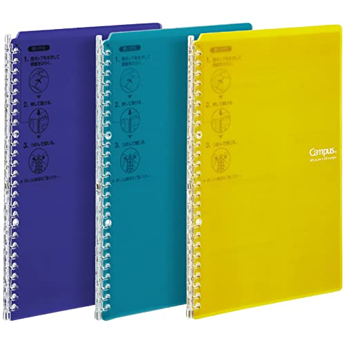 Kokuyo Campus Smart Ring Binders 3 Pack, B5 Lemon Mix Binder Notebooks, Up to 25 Sheets 26 Holes Slim Binder Folder with 10 Campus Sarasara Loose-Leaf Paper Each for Study and Journal, Japan Import - color: Lemon Mix, size: B5