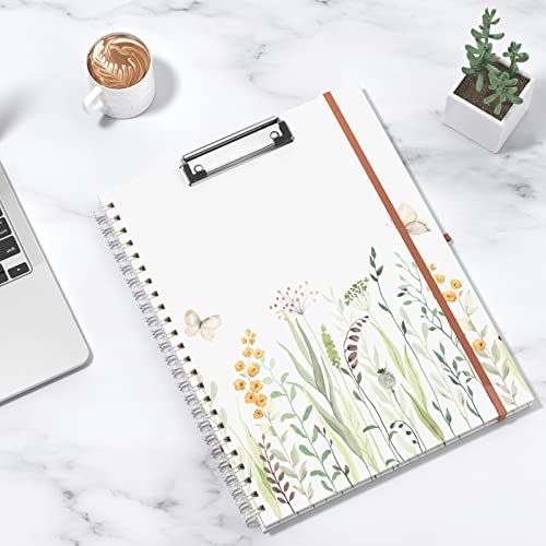 Rimilak Spiral Clipboard Folio with Refillable Lined Notepad, 14.5 x 9.8 In, Hardcover Cover with 5 Interior Pockets, Elastic Band and Pen Loop Series. Cute Stylish Clipfolio, Butterfly Flower - color: Butterfly Flower