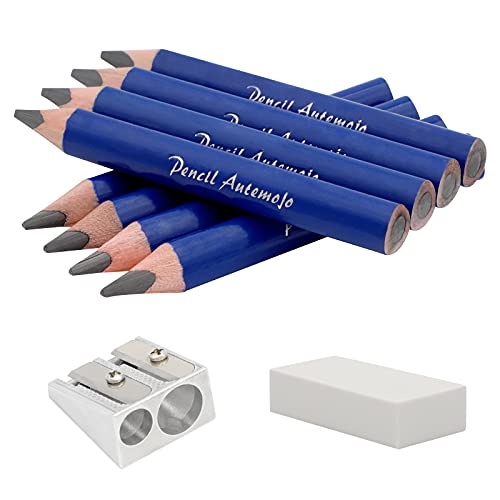 Suitable for 2-6 years old short triangle grip thick pencil 8 3.5-inch preschool children handwritten drawing mini wooden pencils (Dark blue, 5mm thick core) - color: Blue