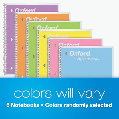 Oxford Spiral Notebook, 1 Subject, College Ruled Paper, 8 x 10-1/2 Inch, Pastel Pink, Orange, Yellow, Green, Blue and Purple, 70 Sheets (63756), Set of 6 - size: College Rule
