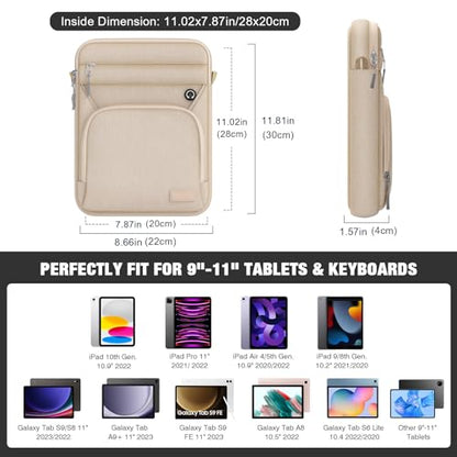 MoKo 9-11 Inch 360° Protection Tablet Sleeve Bag with Earphone Hole | Fits iPad Air 11-inch M4, iPadPro 11-inch M5, iPad A16, iPad 10/5/4 10.9, iPad 9/8 10.2 and Tab S8/S9 11, Sand - color: Sand, style: 9-11 Inch