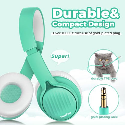 TuneFlux Upgraded Kids Headphones, Wired Toddler Headsets, 85dB Limited Volume On Ear Headphones, Portable Foldable Design, Stereo Sound Kids Headsets for School/Tablet/Travel-Green - color: Green