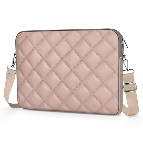 Puffy Quilted Laptop Sleeve with a Removable Shoulder Strap Compatible with MacBook Air/Pro, 13-13.3 inch Notebook, Compatible with MacBook Pro 14 inch M3 M2 M1 Chip 2023-2021 - color: Sleeve - Khaki, size: 13-13.3 inch