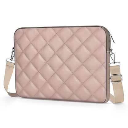 Puffy Quilted Laptop Sleeve with a Removable Shoulder Strap Compatible with MacBook Air/Pro, 13-13.3 inch Notebook, Compatible with MacBook Pro 14 inch M3 M2 M1 Chip 2023-2021 - color: Sleeve - Khaki, size: 13-13.3 inch