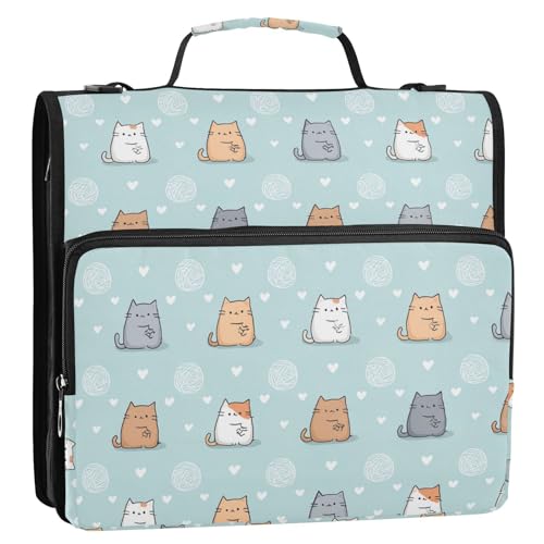 3 Ring Zipper Binder Cute Kawaii Cats Kittens 500 Sheets Capacity Binder Organizer Bag with Shoulder Strap and Handle for School Office College Students - color: Kawaii Cats