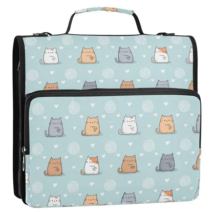 3 Ring Zipper Binder Cute Kawaii Cats Kittens 500 Sheets Capacity Binder Organizer Bag with Shoulder Strap and Handle for School Office College Students - color: Kawaii Cats