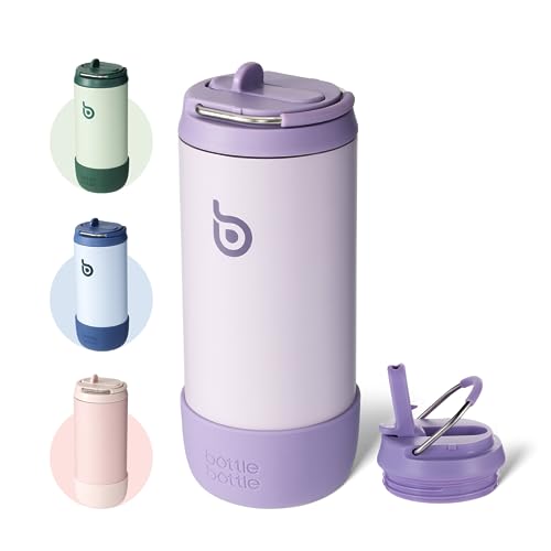 BOTTLE BOTTLE Kids Water Bottle 12 oz for Boys Girls purple | Insulated Water Bottles with Leak Proof Lid,Silicone Boot, Straw Cup for School Sports Travel,Gifts - color: Purple