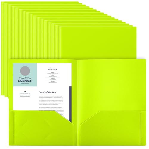 Gueevin 150pcs Plastic Folders with Pockets, Two Pocket Folder Fit 8.5 x 11 Inch Letter Size Paper, Heavy Duty School Folders Business Card Holder for Home Office School Bussiness (Bright Green) - color: Bright Green
