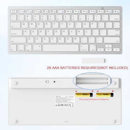 OMOTON Ultra-Slim Bluetooth Keyboard for iPad 11th/10th/9th/8th/7th, iPad Pro/Air/Mini and iPhone Series, Wireless iOS Keyboard with 12 Multimedia Keys for Office, Home, Travel, School, White - color: White