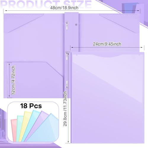 Henoyso 18 Pcs Plastic Folder with Clear Front Pocket and 3 Prong Plastic Folders with Card Slot Pocket Folders with Prongs for School Office (Pastel) - color: Pastel