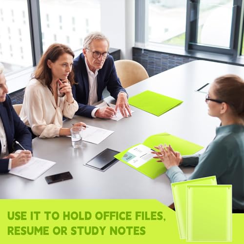 Henoyso 60 Pack Plastic Folders with Clear Front Pockets Bulk Heavy Duty File Folders with 2 Pockets and Card Slot for Student Teacher Back to School Supplies Office Presentation (Fluorescent Green) - color: Fluorescent Green