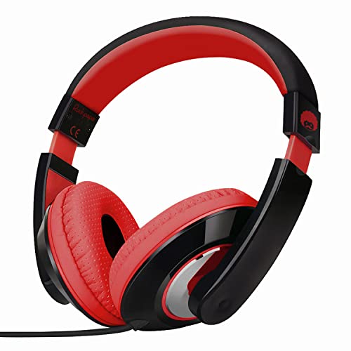 rockpapa Comfort Kids Headphones for School, Lightweight Foldable Portable Childs Boys Girls Teens Headphones Wired 3.5mm with 4.9ft Cord for Travel Airplane Tablet Phone Pad Laptop Black/Red - color: Black, Red