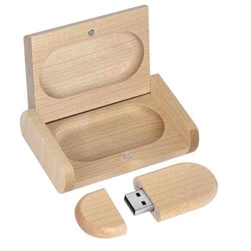 Novelty Wooden USB 2.0 Flash Drive 32GB Data Storage Memory Stick USB Stick Ellipse Pendrive with Wooden Box - color: Wood, size: 32GB