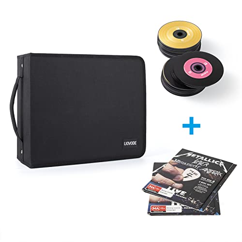 LIOVODE DVD Case 200 DVDs and 100 Booklets Capacity, CD/Blu-ray Storage Binder Case with Booklet Inserts Media Organizer Holder Black Blu ray Wallet for Car (200 Capacity) - size: 200 Capacity