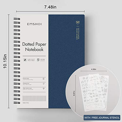 EMSHOI Dotted Spiral Journal Notebook, 2 Pack, 320 Pages, B5 (7.4" x 10") | 100 GSM Thick Paper, Flexible Plastic Cover, for Journaling, Planning, Tracking & Sketching (Brown & Blue) - color: Brown Blue, style: B5-Dotted