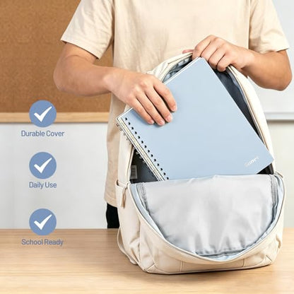 SUNEE Spiral Notebook, 3 Subject, College Ruled Paper, 8" x 10-1/2", 150 Sheets/300 Pages, 3 Pocket Colored Dividers, Water Resistant Cover, Grey Blue - color: Grey Blue