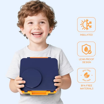 Bento Box for Kids - Leak-Proof Bento Lunch Box with Insulated Thermo Food Jar - 4 Compartments, 1 Removable Divider, 1 Spoon, 1 Fork - Dishwasher Safe, BPA-Free (Navy blue) - color: Navy Blue