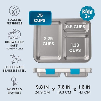 Bentgo Kids Stainless Steel Prints Leak-Resistant Lunch Box - 3-Compartments with Bonus Silicone Container, Durable, Eco-Friendly, Dishwasher Safe, BPA-Free, Ideal for School, Ages 3+ (Dinosaur) - color: Dinosaur