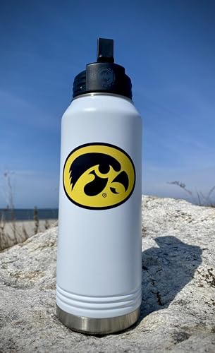 Game Day Outfitters University of Iowa 32oz Stainless Steel Double Walled White Beverage Bottle with Flip Straw Spout - College Gear for Playoff Season – Show your Hawkeye Pride - style: Iowa / White