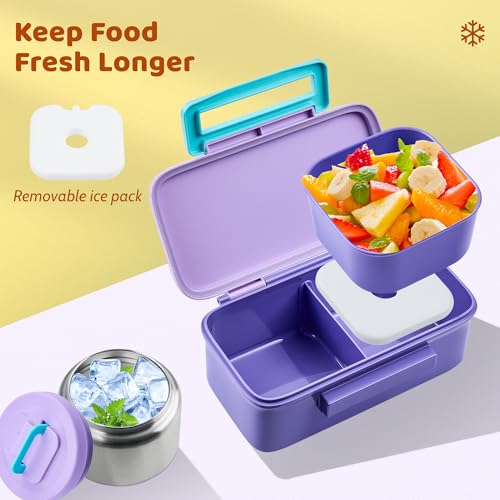 JXXM Lunch Box for Kids With 8oz Soup Thermo, Leak-proof Lunch Container with 2 Compartments, Thermo Food Jar Food Containers for Back to School Girls Boys (Purple) - color: Purple