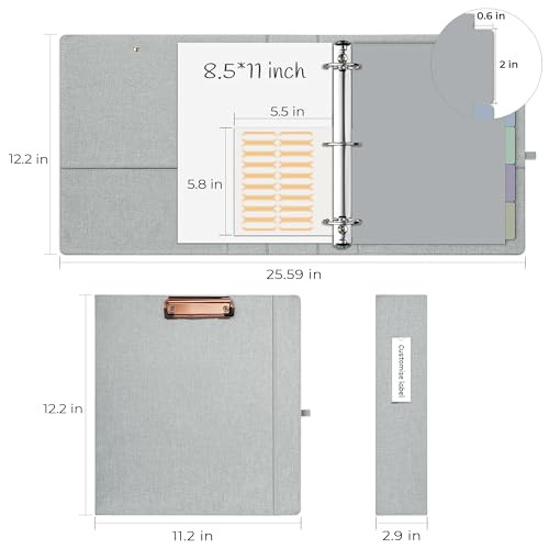 EYROZILL 3 Ring Binder 2 Inch, Binder for Letter Size (11" x 8.5") with 5 Tab Dividers, File Folder Labels and Low Profile Clipboards, Light Grey - color: Light Grey, size: ‎Letter Size - 2 Inch