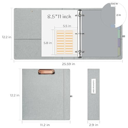 EYROZILL 3 Ring Binder 2 Inch, Binder for Letter Size (11" x 8.5") with 5 Tab Dividers, File Folder Labels and Low Profile Clipboards, Light Grey - color: Light Grey, size: ‎Letter Size - 2 Inch