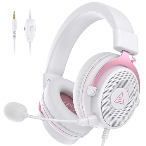 EKSA E900 Gaming Headset with Microphone - PC Headset with Detachable Noise Canceling Mic, 3D Surround Sound, Wired Headphone for PS4, PS5, Xbox, Computer, Laptop, Switch, Handheld - color: Pink