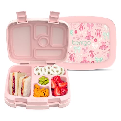 Bentgo Kids Prints Leak-Proof, 5-Compartment Bento-Style Kids Lunch Box - Ideal Portion Sizes for Ages 3-7, Durable, Drop-Proof, Dishwasher Safe, PFAS- & BPA-Free Materials (NEW Ballet & Bows) - color: Ballet & Bows