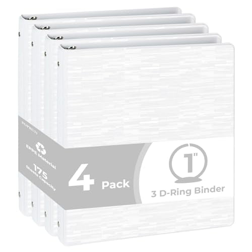 POPRUN 3 Ring Binder 1 Inch, PVC-Free, Holds 175 Sheets of 8.5 x 11 Paper, Extra Durable Organizer with 2 Pockets for School & Office, Heavy-Duty, 4 Pack, White - color: White, size: 1 inch