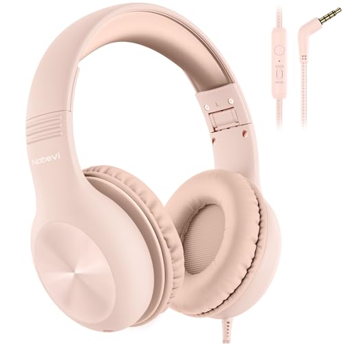 Nabevi Kids Headphones with MIC, Over-Ear Headphones for Kids with Cord, HD Sound, Safe Volume Limit, Sharing Function, Kid Headset for Girls Boys, Toddler Headphone for School, Tablet, Sand Pink - color: Sand Pink