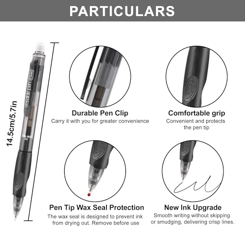 USUAL Retractable Erasable Gel Pens, 0.5mm Fine Point, 20 Black Ink Pens, Make Mistakes Disappear, Smooth Writing for Office & Back-to-School Supplies (20 Black) - color: 20 Black