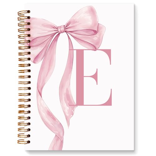 JXREQ Coquette Pink Bow Personalized Notebook, Initial Letter E Monogram Journal, Preppy Girly Ribbon Bow Journal, Monogrammed Gifts for Women, Aesthetic Spiral Notebook 5.5x8.3 - color: Epink