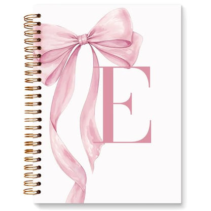 JXREQ Coquette Pink Bow Personalized Notebook, Initial Letter E Monogram Journal, Preppy Girly Ribbon Bow Journal, Monogrammed Gifts for Women, Aesthetic Spiral Notebook 5.5x8.3 - color: Epink