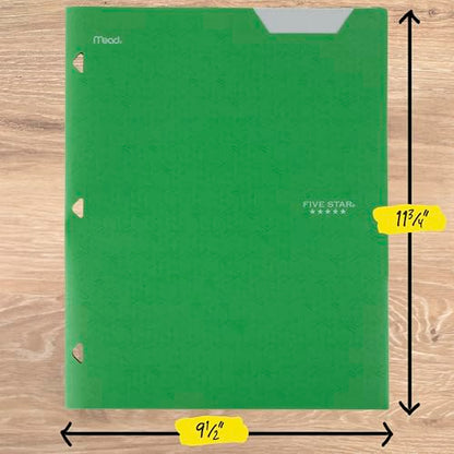 Five Star 2-Pocket Folder, Plastic Folder with Stay-Put Tabs, Fits 3-Ring Binder, Holds 8-1/2" x 11" Paper, Forest Green (333420E-ECM) - color: Forest Green