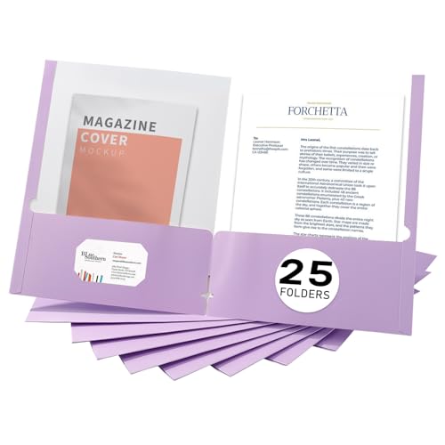 Zzrywuty File folders with Pockets,Light Purple Two folders for documents,25 Pack Paper Folders with Card Slot,Letter Size,School Students,Business,Home and Office Workers - color: Light Purple-25pcs