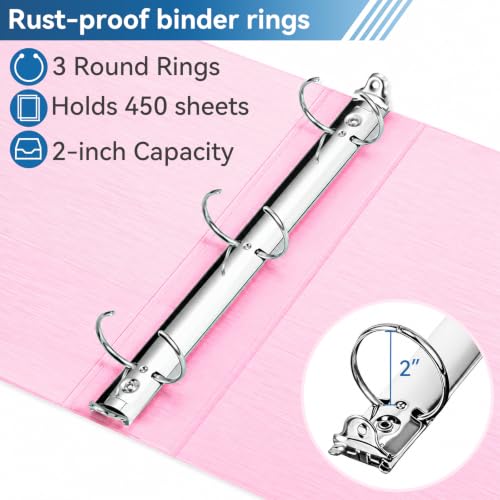 SUIN 2-Inch 3-Ring Binders with 2 Interior Pockets, Heavy Duty Clear View Presentation Binder Holds 425 Sheets Letter Size, Office School Home,6 Pack (Brushed Pastel) - color: Brushed Pastel