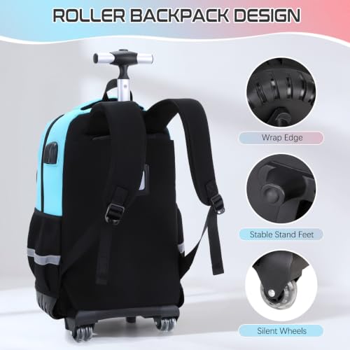 Jafeton Rolling Backpack for Boys, 3 PCS Gamer Boy Backpack Set with Lunch Box & Pencil Pouch, Roller Wheels School bag for Boys Kids Teens, Elementary Middle School, Kids Bookbag Casual Daypack - color: Green