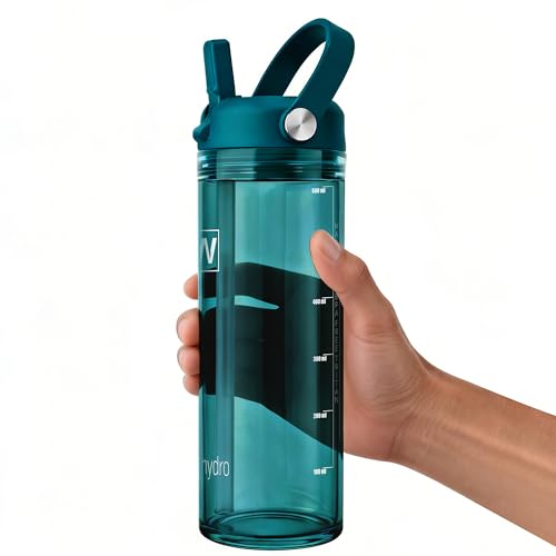 20 oz Clear Water Bottle with Straw & Handle, Leakproof Tritan Water Bottle, BPA Free Reusable Plastic Bottle with Volume Markings, Dishwasher Safe for School,Travel, Sports, Turquoise Green - color: Turquoise Green, size: 20 Ounces