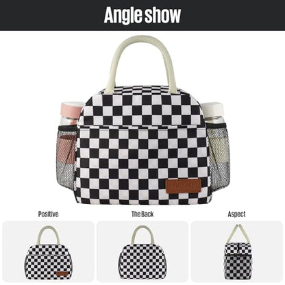 Lunch Bag Women/Men Lunch Box Women/Men (Black+White Checkerboard) | Spacious Lightweight Waterproof Sturdy Durable Great Value For Office Work School Picnic Travel - color: Black+White Checkerboard