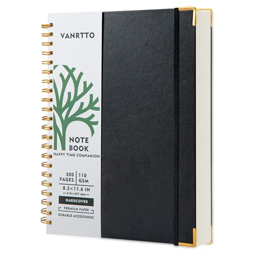 VANRTTO Hardcover Spiral Notebook 8.5x11 IN Notebooks College Ruled Black | Hardcover Notebook of 110 GSM Lined Paper Notebooks for Work, School, 300 Pages A4 Notebooks College Ruled for Women and Men - color: A4 BLACK, size: 8.5 x 11 IN A4