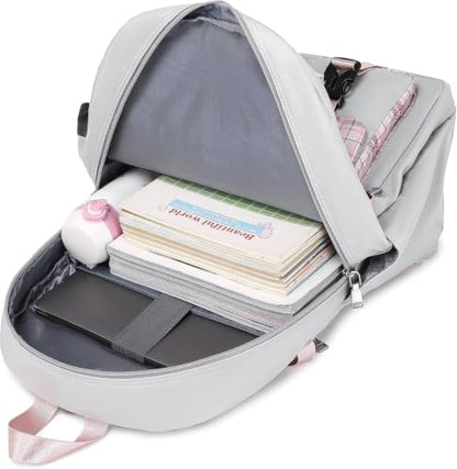 Acmebon Girl Roomy Fashion Laptop Backpack Set Casual Daypack Set for Women Grey - color: Grey