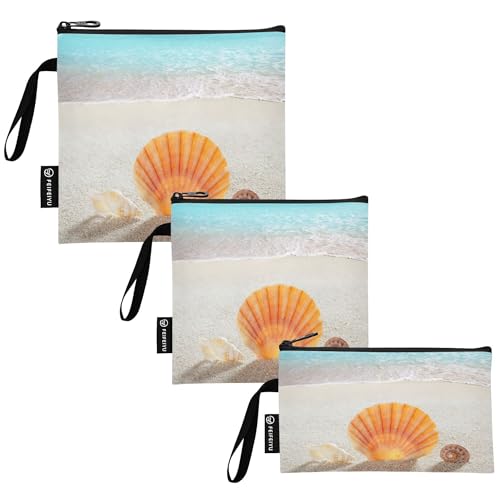 Reusable Food Storage Bags Beach Sea Shell 3 Pack Set Lunch Bag Compact Sandwich Snack Bag Small Medium Large for Lunch, Travel & Organization - color: Bag 21