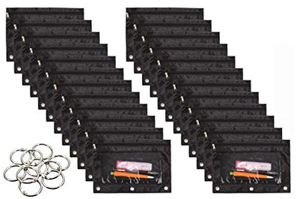 24 Packs 3 Ring Binder Pen Pencil Case Pouch Bulk Set Stationery Bag for School Class Office Black - color: black