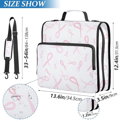 Pink Bow Ribbons Binder with Zipper with Shoulder Strap & Handle Laege Capacity 1.5 Inch 3 Rings Storage Bag Portfolio Binder Stationery Organizer Supplies - color: Pink Bow Ribbons
