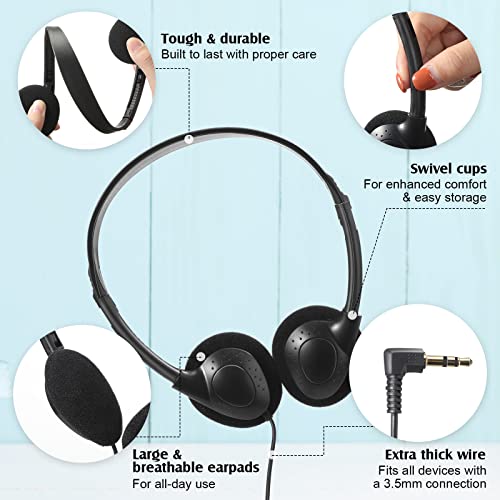 Flutesan 20 Pack Headphones Bulk Libraries Wired on Ear Headphones Over The Head Earphones for Boys Girls Adults(Black) - color: Black