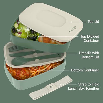 Bentgo Classic - Adult Bento Box, Stackable 3-Compartment Lunch Box with Removable Utensil Set and Sealing Strap, BPA-Free, Food Container Ideal for Meal Prep, Work, and On the Go (Khaki Green) - color: Khaki Green