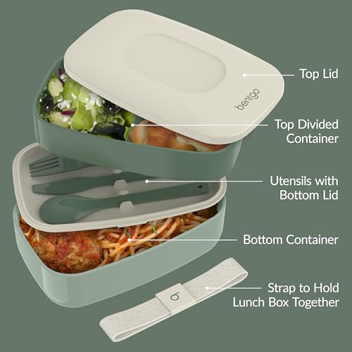 Bentgo Classic Stackable 3-Compartment Adult Bento-Style Lunch Box | Removable Utensil Set and Sealing Strap, BPA-Free, Food Container Ideal for Meal Prep, Work, and On the Go (Khaki Green) - color: Khaki Green