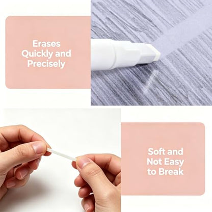 4 Pack Retractable Mechanical Eraser Pen Set (4 White) with 20 Refills (10 Rectangular, 10 Round Tips), Precision Erasers for Artists Drawing, Office & Students - color: White